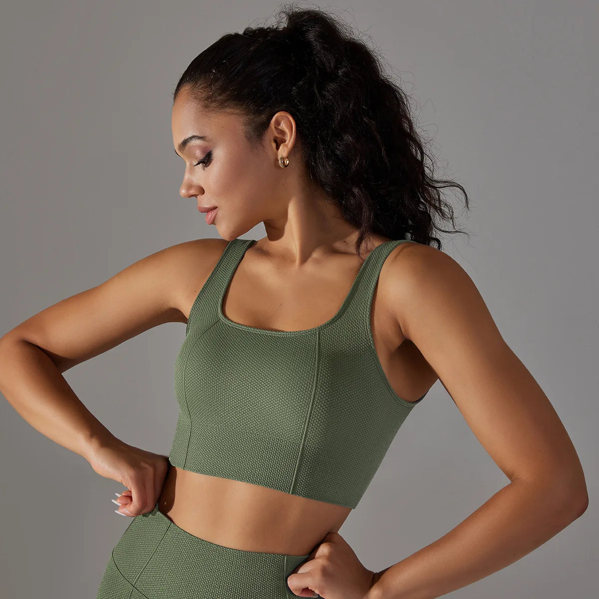 Ribbed Sports Bra Crop Top – Padded Gym, Pilates & Yoga Activewear