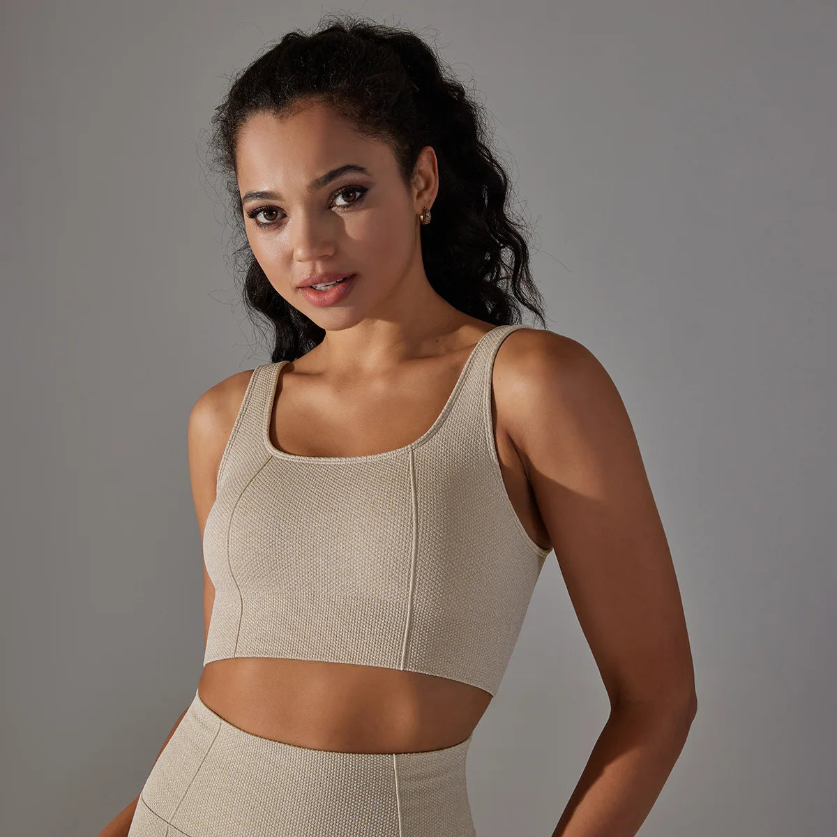 Ribbed Sports Bra Crop Top – Padded Gym, Pilates & Yoga Activewear
