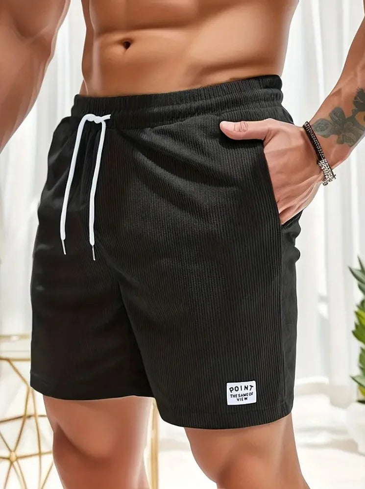 Men’s Corduroy Beach Shorts – Casual Summer Elastic Waist Board Shorts