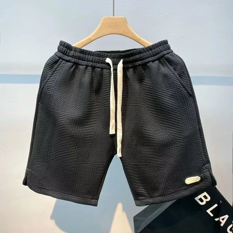 Men’s Textured Shorts – Casual Summer Beach Drawstring Pants