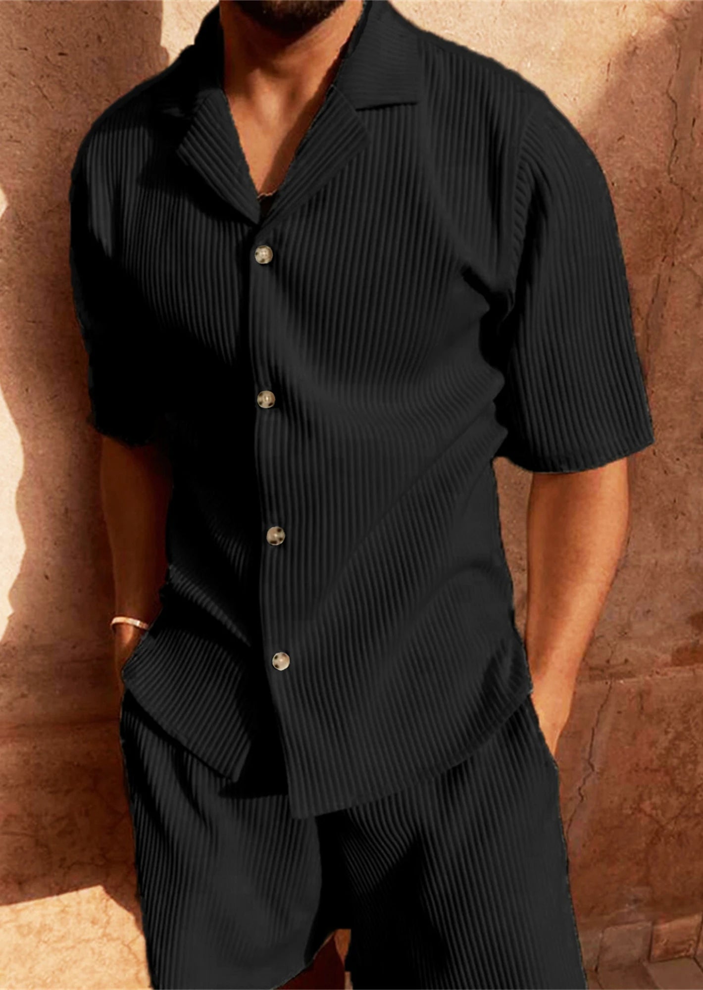 Men’s Trendy Summer Set – Short Sleeve Shirt and Shorts