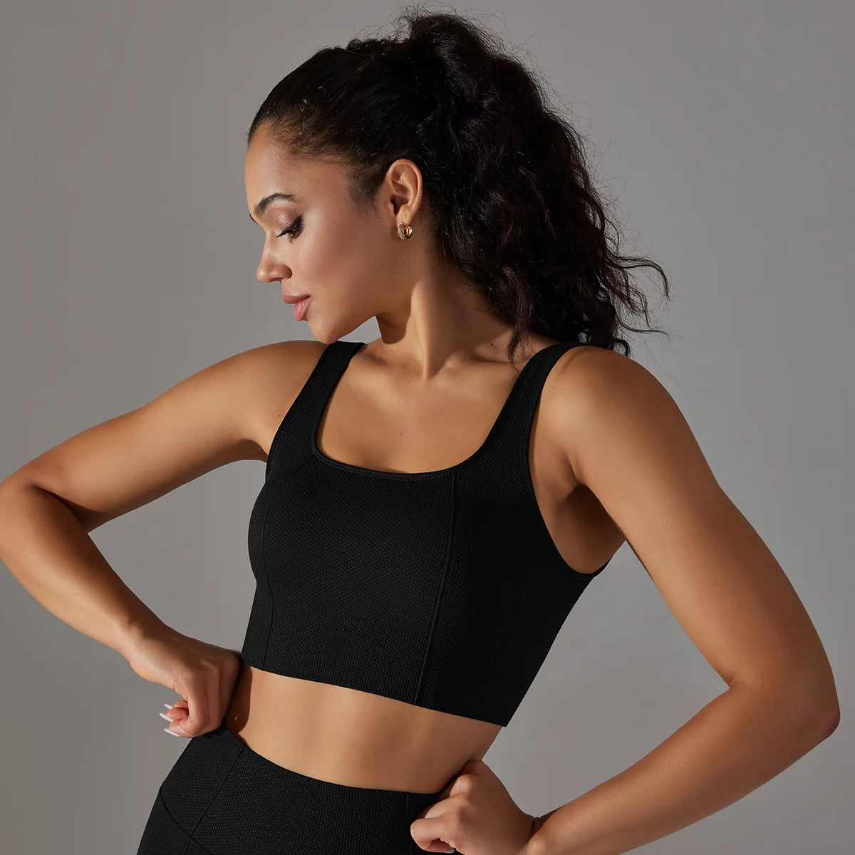 Ribbed Sports Bra Crop Top – Padded Gym, Pilates & Yoga Activewear