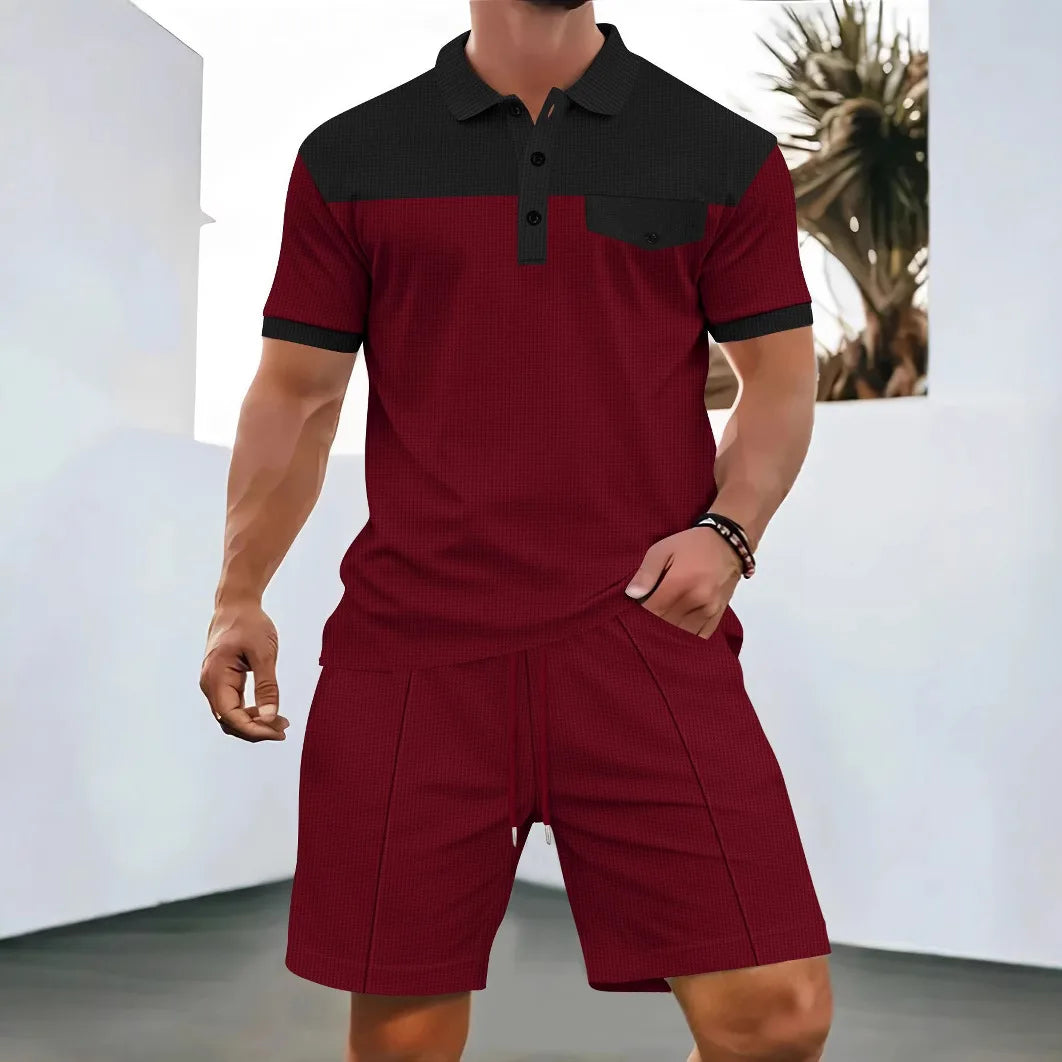 Men’s Polo Shirt and Shorts Set – Casual Two Tone Summer Outfit