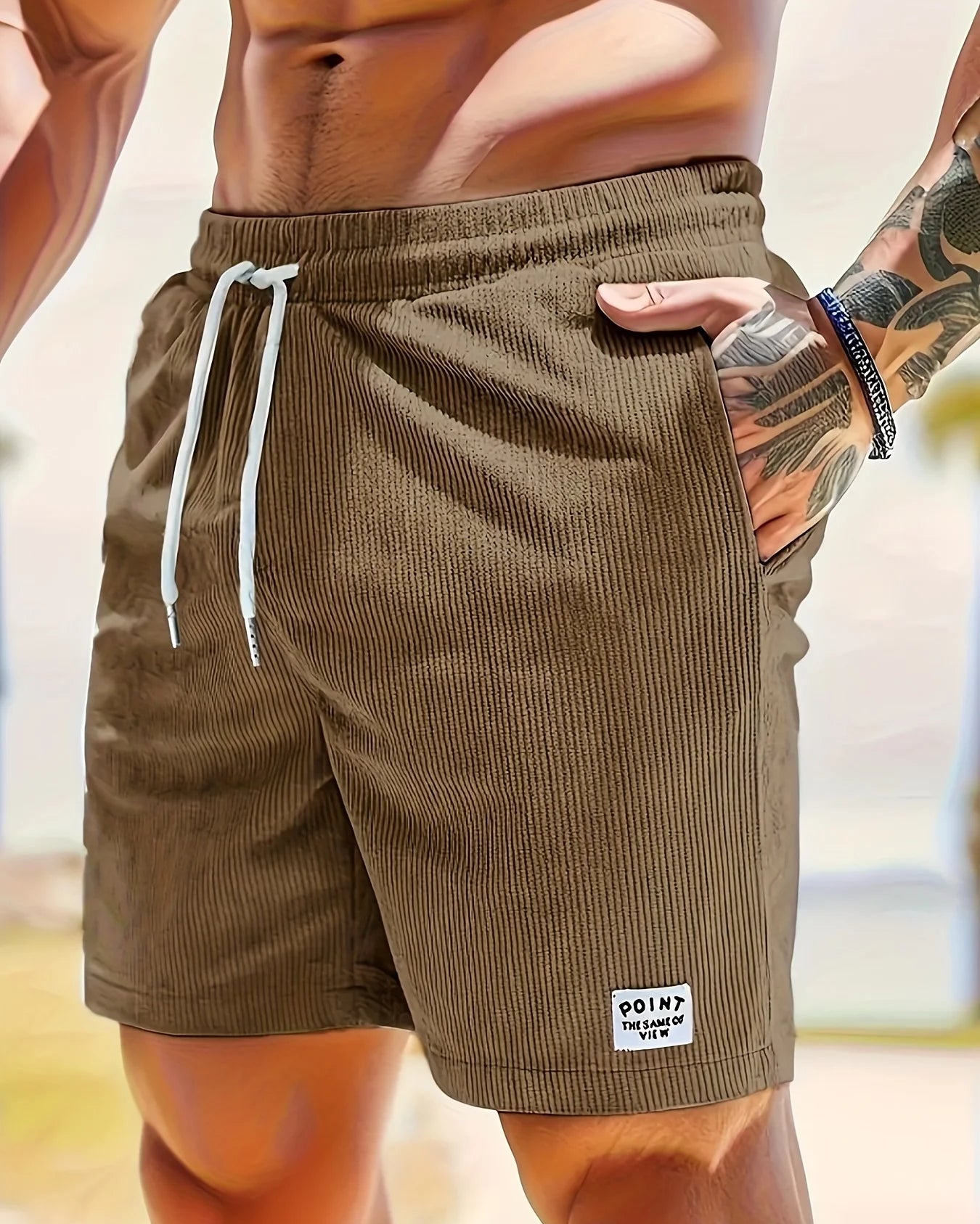 Men’s Corduroy Beach Shorts – Casual Summer Elastic Waist Board Shorts