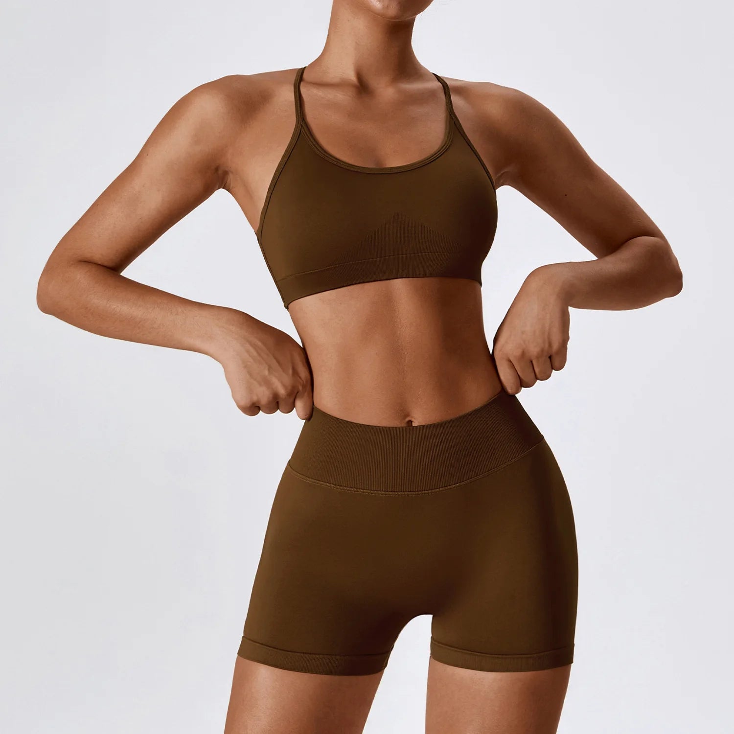 2 Piece Yoga Set – Sports Bra & High Waist Shorts Seamless Gym Activewear