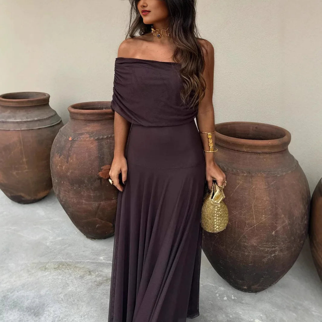 Off Shoulder Maxi Dress Elegant Evening Party Gown