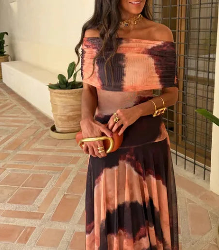 Off Shoulder Maxi Dress Elegant Evening Party Gown