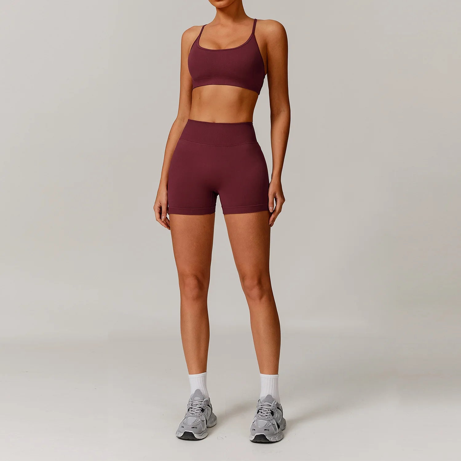 2 Piece Yoga Set – Sports Bra & High Waist Shorts Seamless Gym Activewear