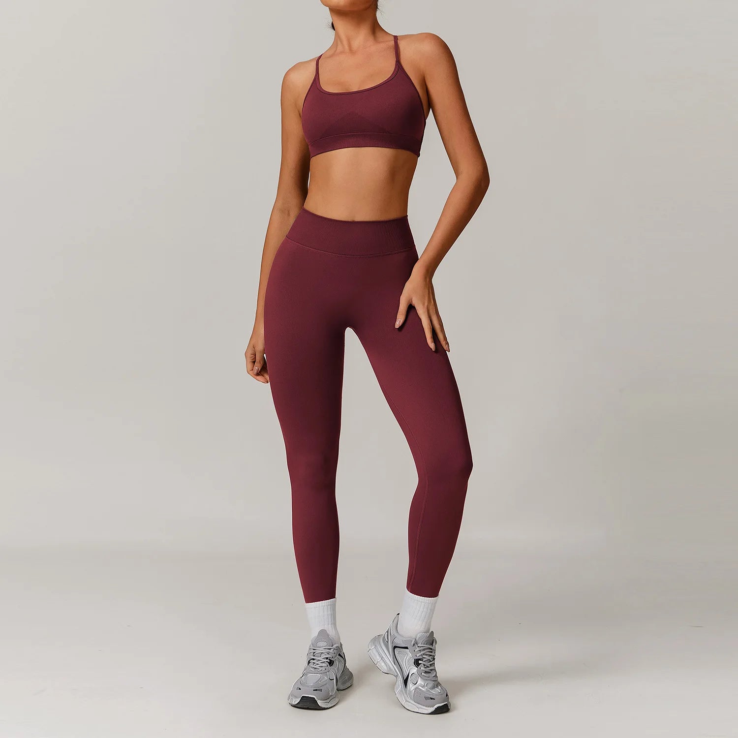 2 Piece Yoga Set – Sports Bra & High Waist Leggings Seamless Gym Activewear