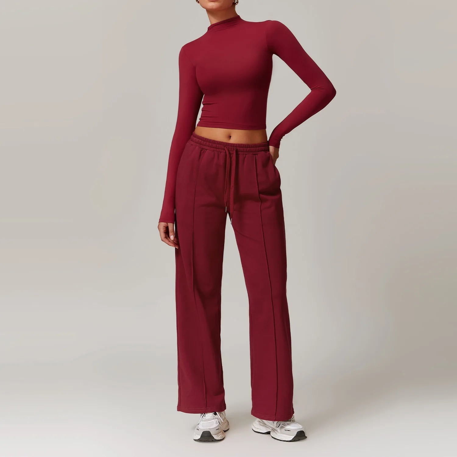 2 Piece Tracksuit – Long Sleeve Top & Wide Leg Yoga Pants Activewear Set