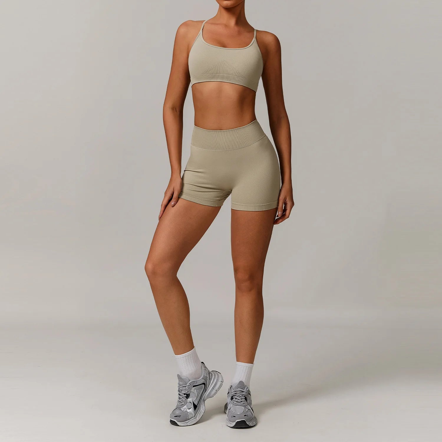 2 Piece Yoga Set – Sports Bra & High Waist Shorts Seamless Gym Activewear