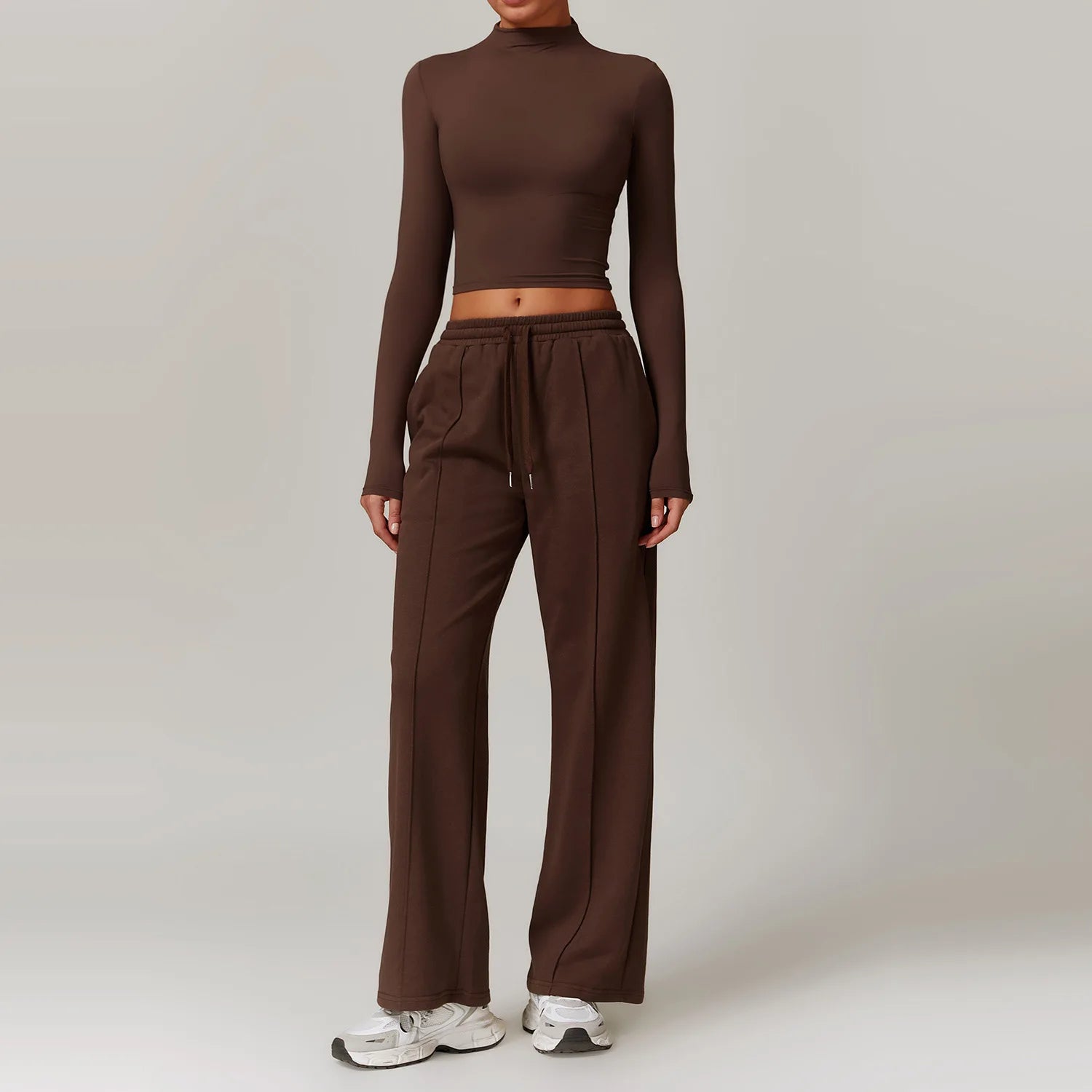 2 Piece Tracksuit – Long Sleeve Top & Wide Leg Yoga Pants Activewear Set