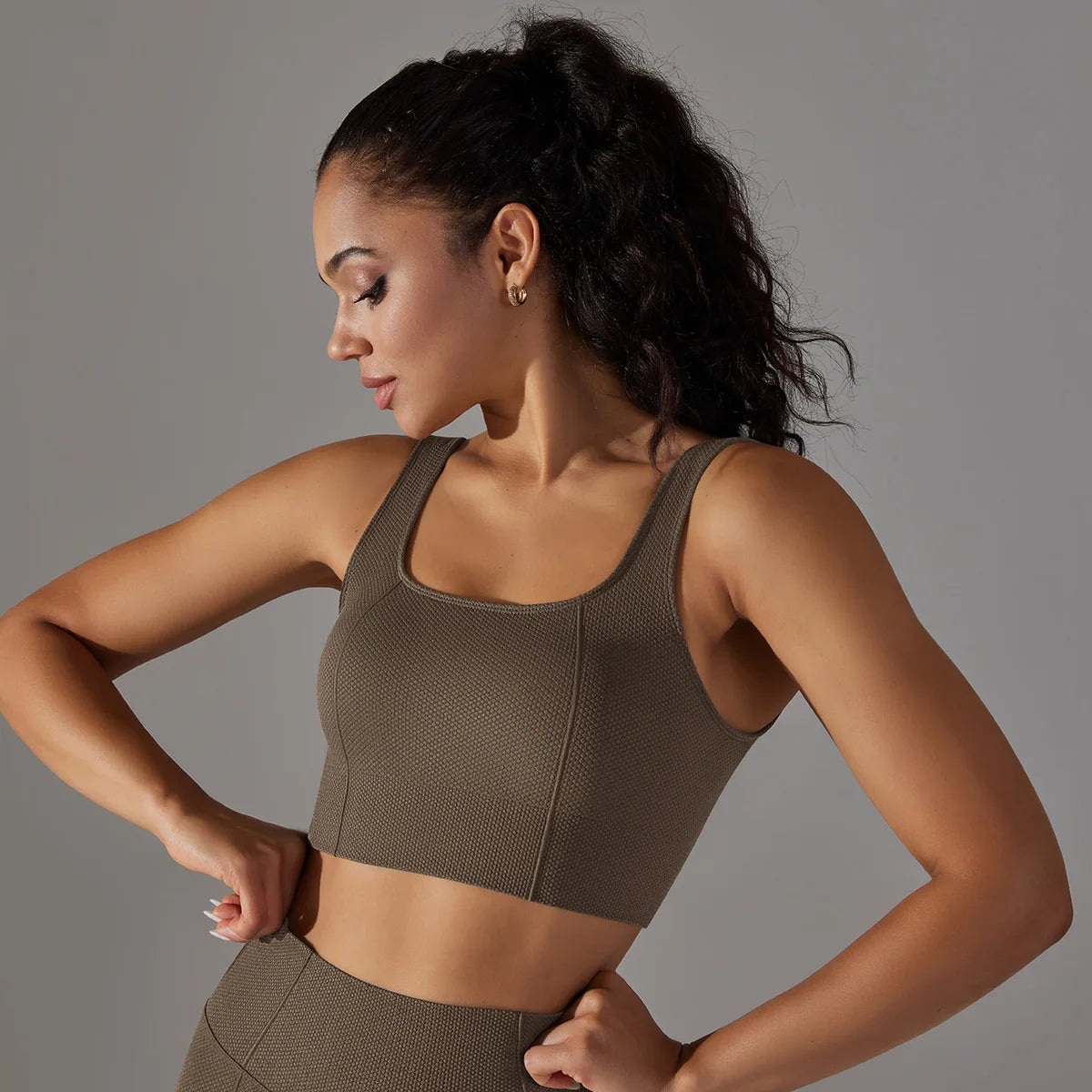 Ribbed Sports Bra Crop Top – Padded Gym, Pilates & Yoga Activewear