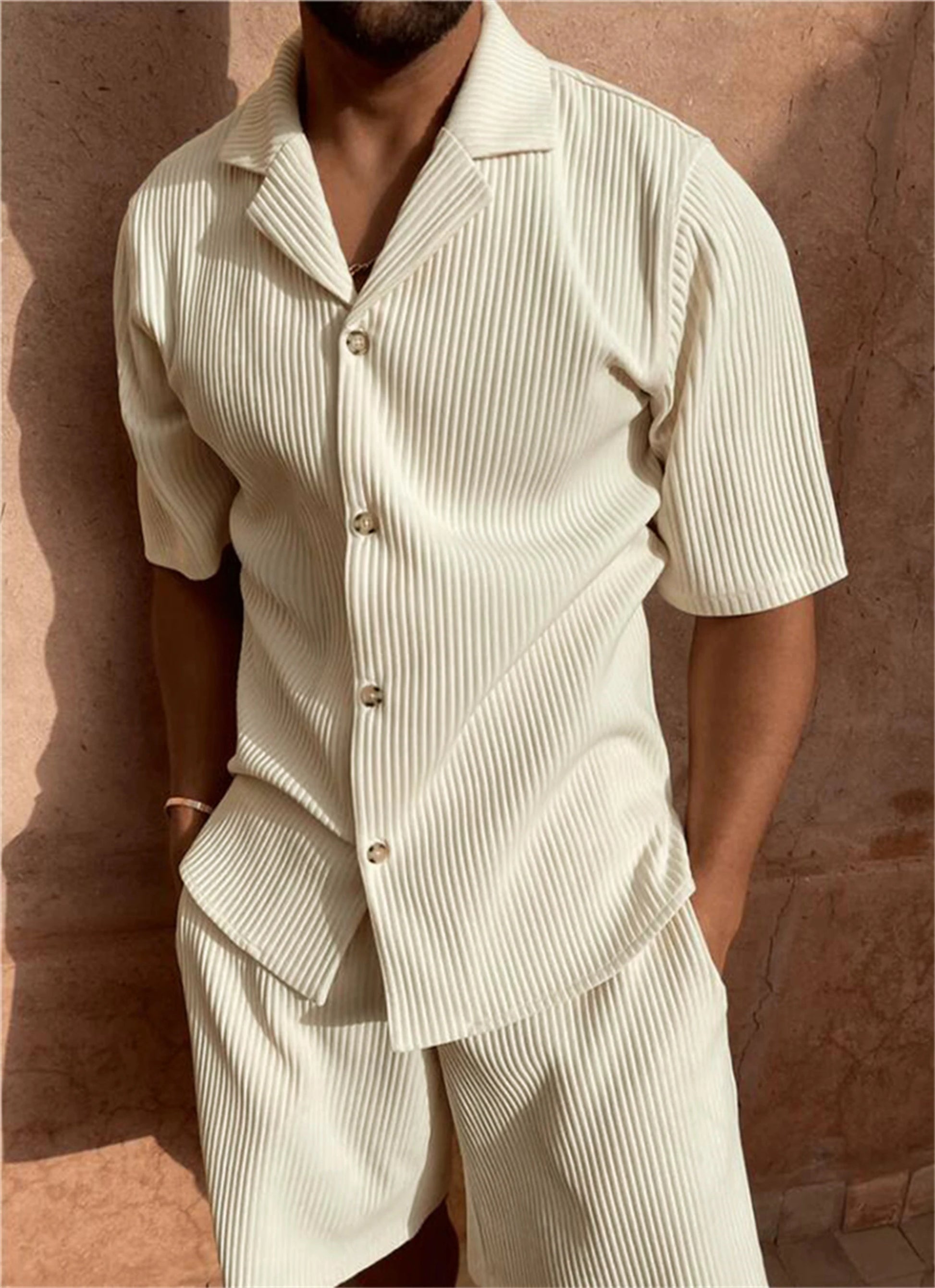 Men’s Trendy Summer Set – Short Sleeve Shirt and Shorts