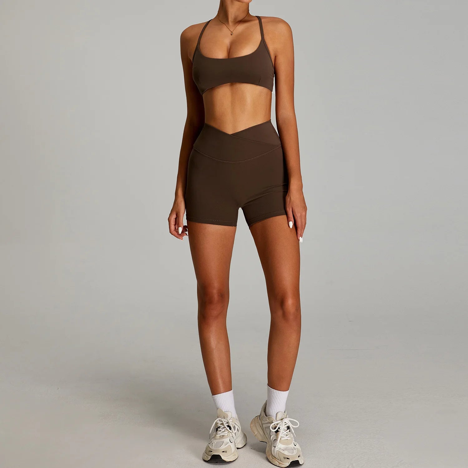 2 Piece Yoga Set – Sports Bra & High Waist Short Gym Activewear