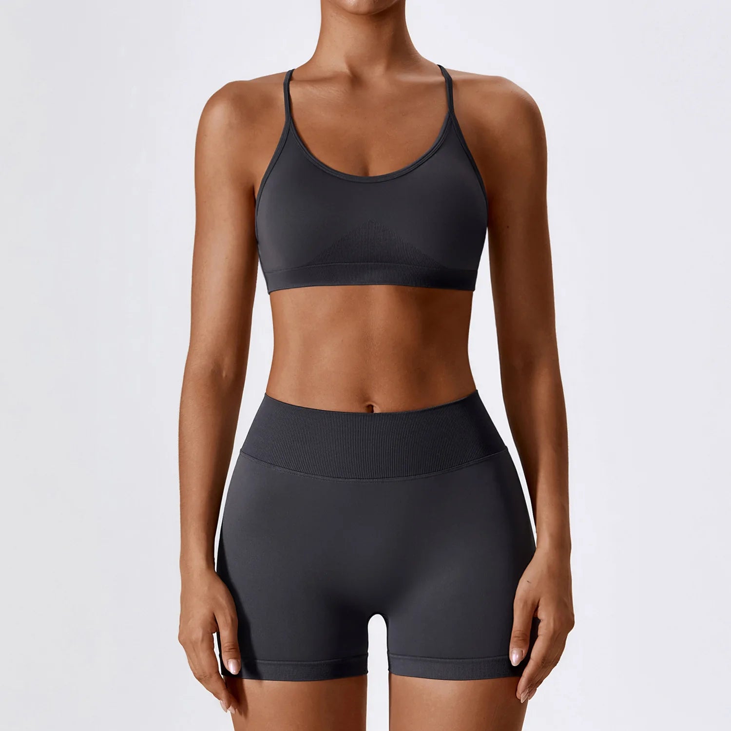 2 Piece Yoga Set – Sports Bra & High Waist Shorts Seamless Gym Activewear