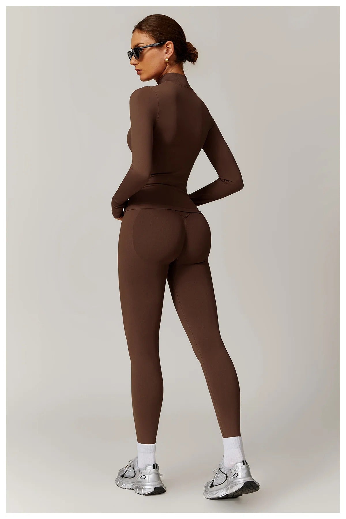Seamless Yoga Set – Long Sleeve Zip Jacket & High Waist Leggings Gym Outfit
