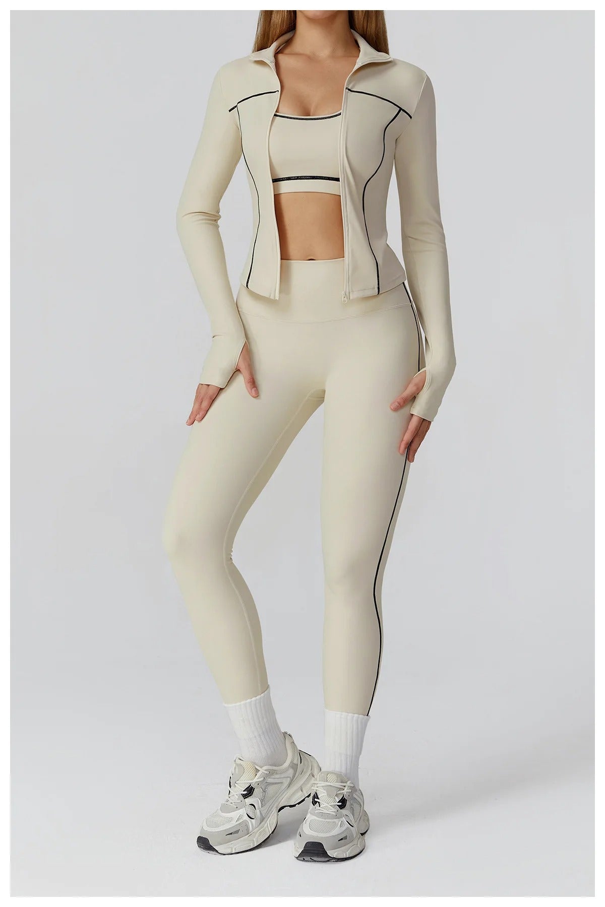 3 Piece Yoga Set – Sports Bra, Zip Jacket & High Waist Leggings Gym Outfit