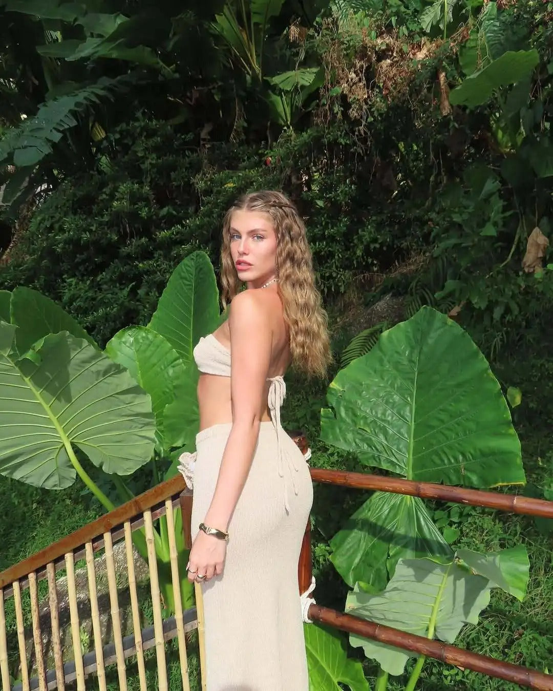 Knit Two Piece Set – Strapless Crop Top & Maxi Skirt Beach Outfit