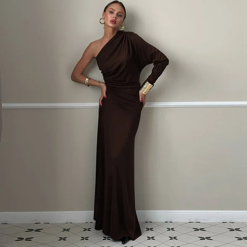 One Shoulder Maxi Dress – Elegant Backless Evening Gown
