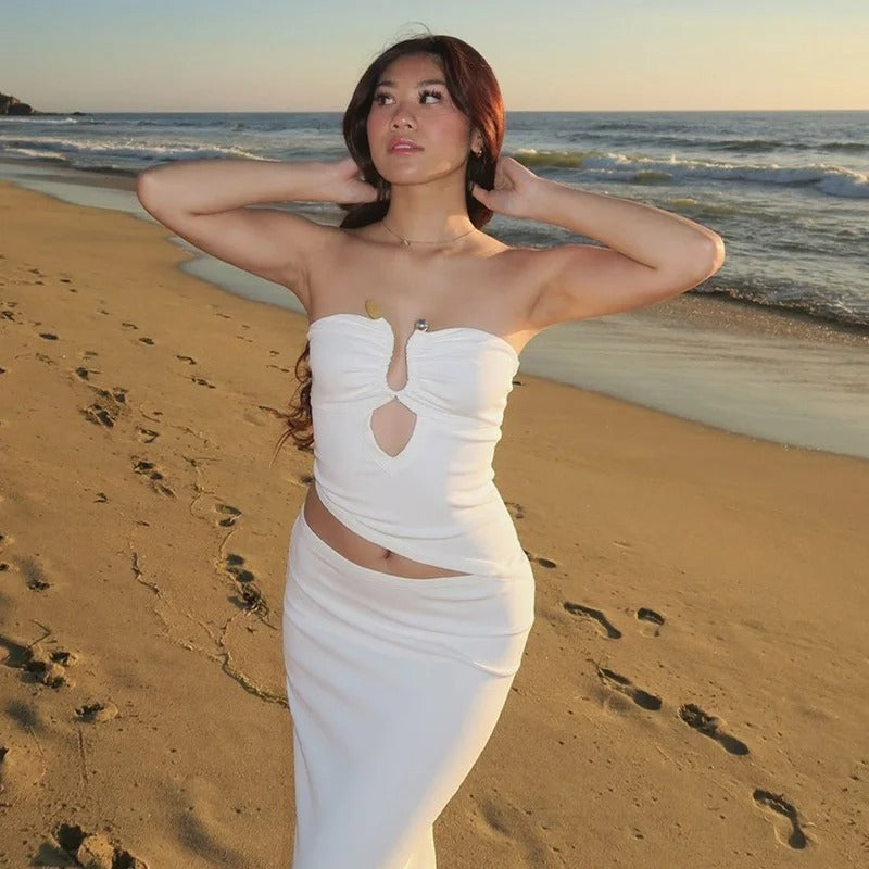 Strapless Cut Out Maxi Dress – Elegant Backless Evening Gown