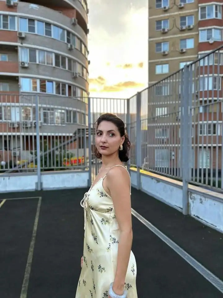 Elegant Floral Satin Maxi Dress for Women – Spaghetti Strap Summer Party Gown