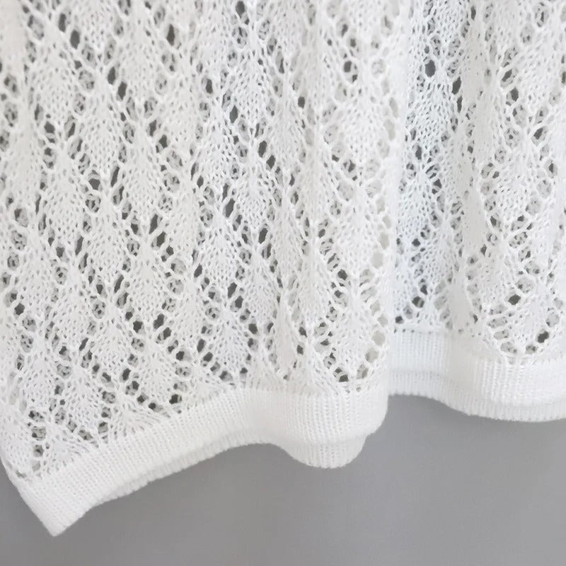 Crochet Knit Mini Dress – Long Sleeve Beach Cover Up