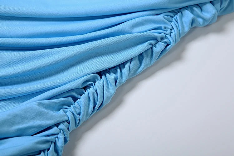 One Shoulder Ruched Maxi Dress – Elegant Blue Evening Gown