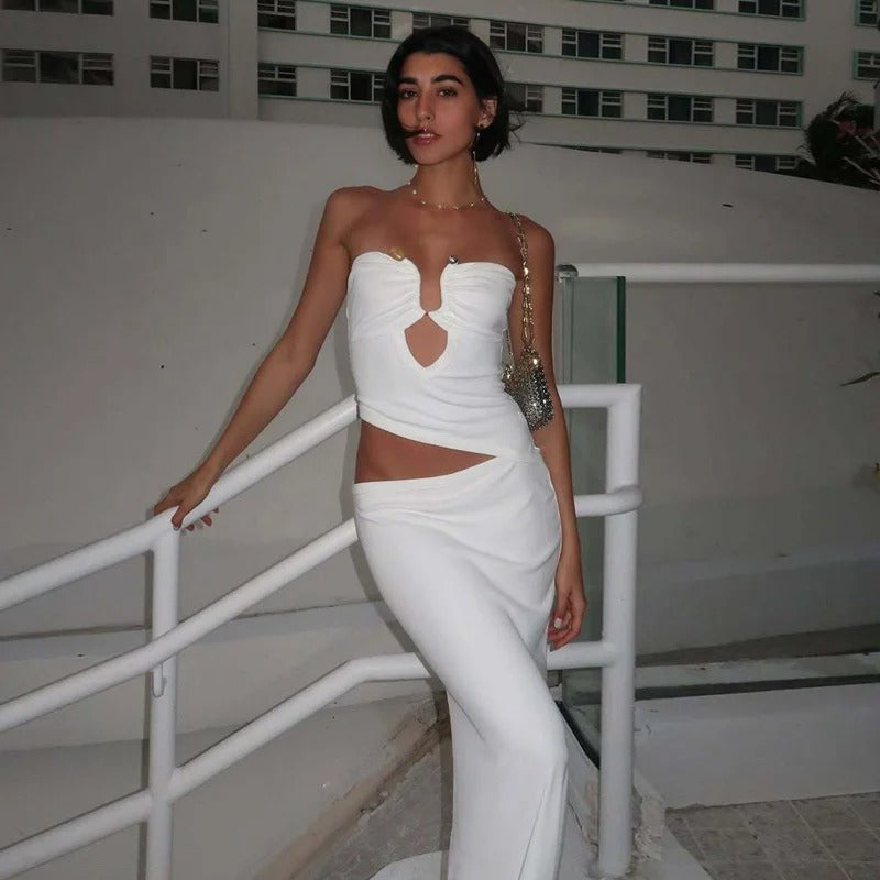 Strapless Cut Out Maxi Dress – Elegant Backless Evening Gown