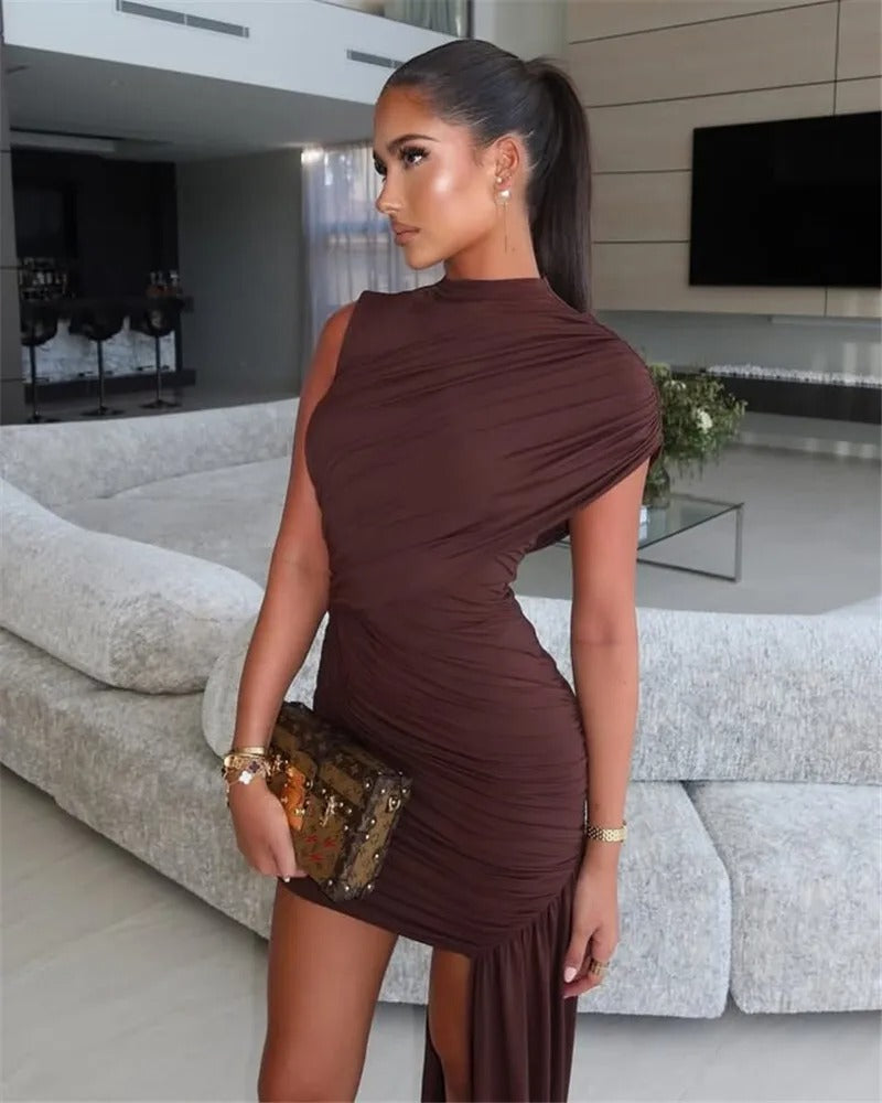 One Shoulder Ruched Mini Dress – Sleeveless Bodycon Party Outfit