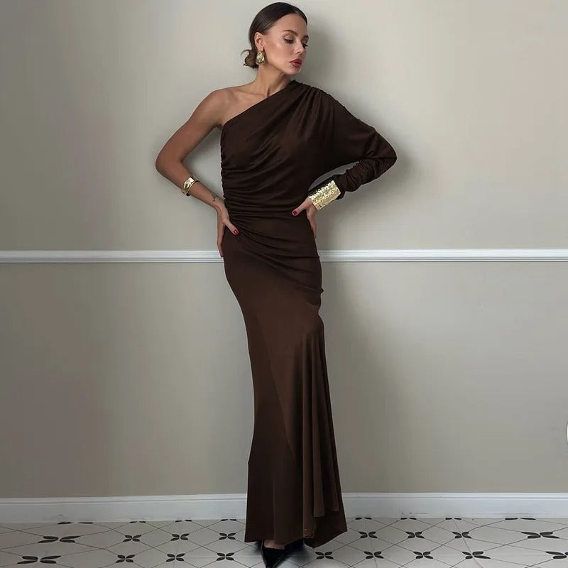 One Shoulder Maxi Dress – Elegant Backless Evening Gown