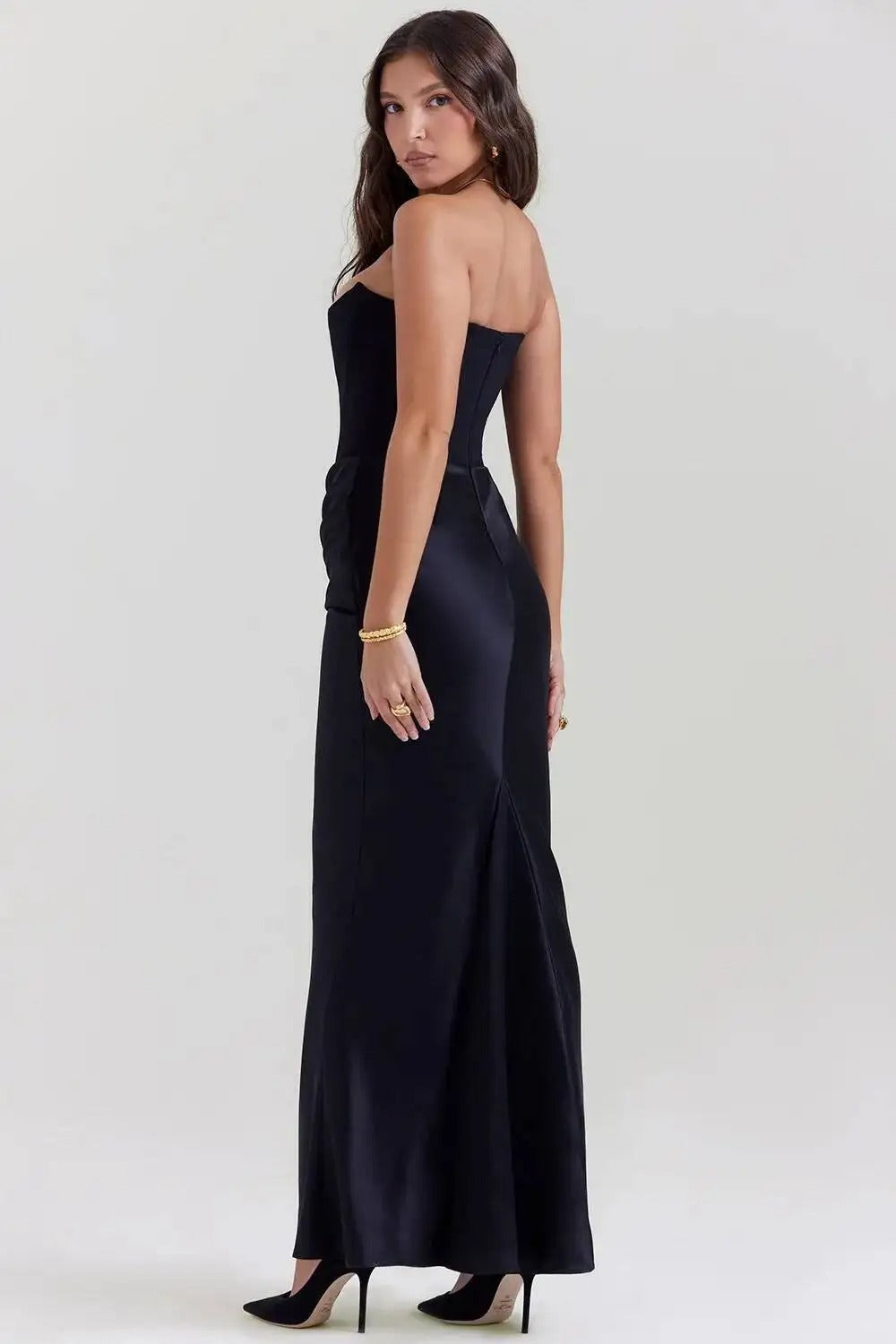 Satin Strapless Maxi Dress – Elegant Evening Party Gown