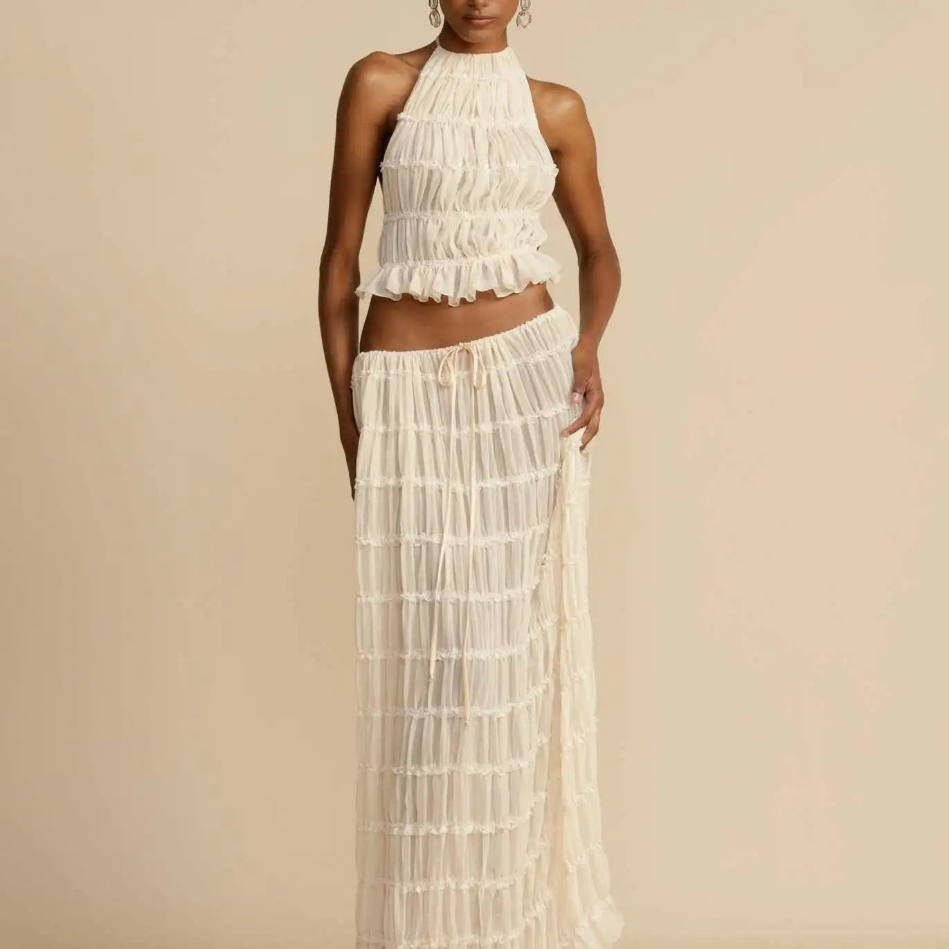 Halter Crop Top and Maxi Skirt Set – Summer Beach Outfit