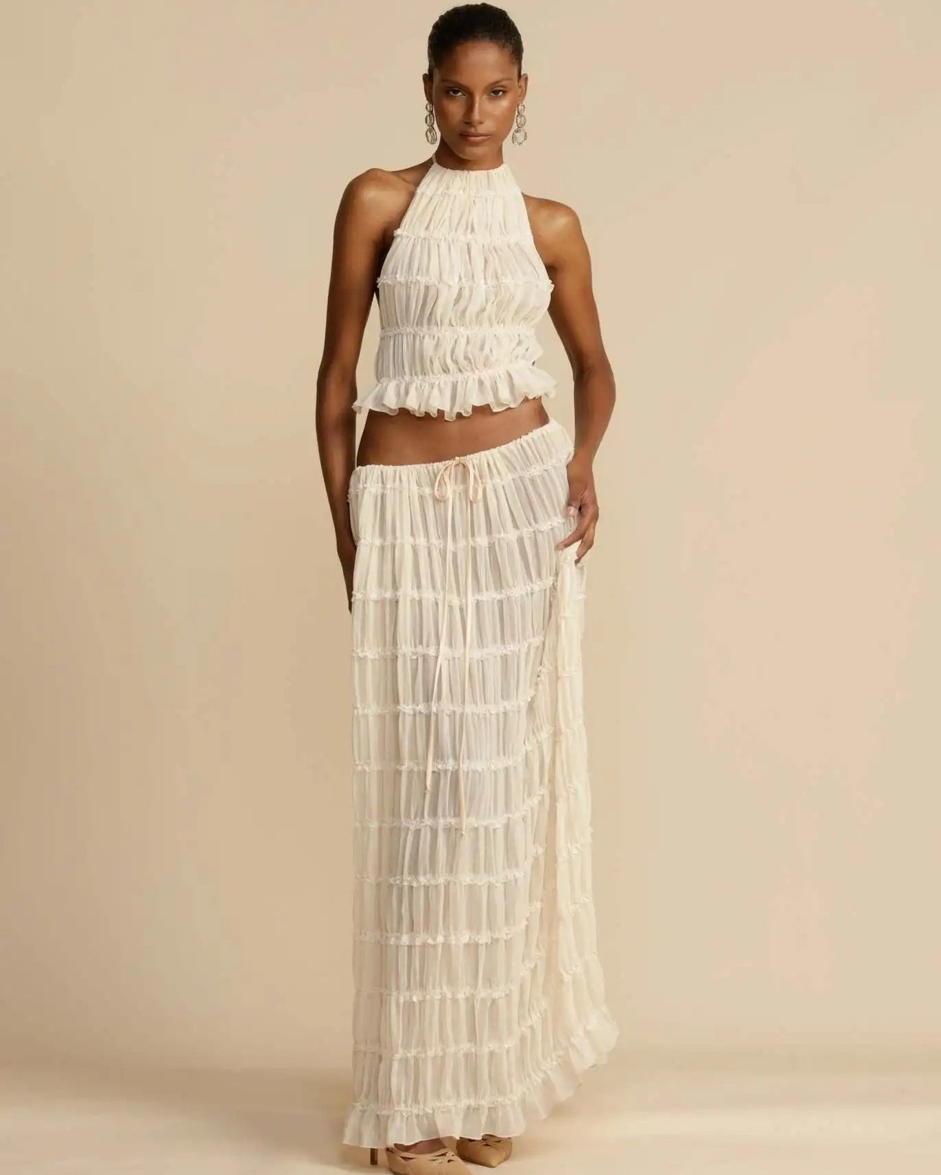 Halter Crop Top and Maxi Skirt Set – Summer Beach Outfit