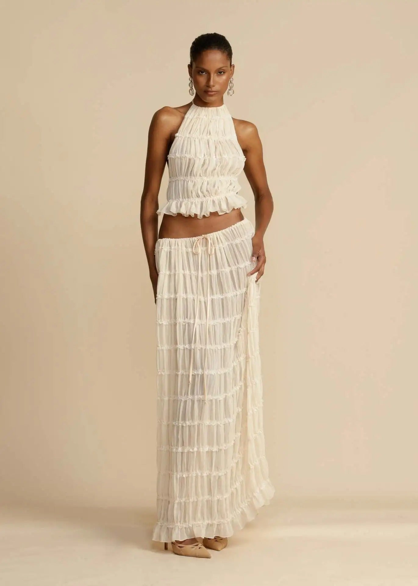 Halter Crop Top and Maxi Skirt Set – Summer Beach Outfit