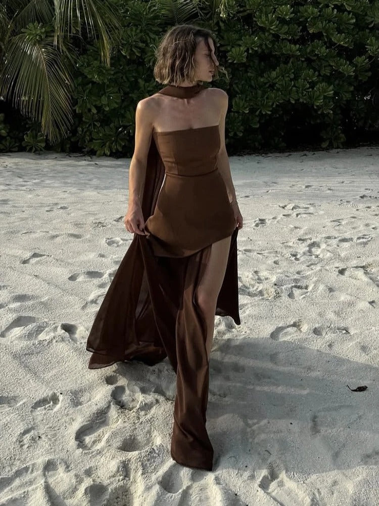 Strapless Maxi Dress – Elegant Split Evening Gown