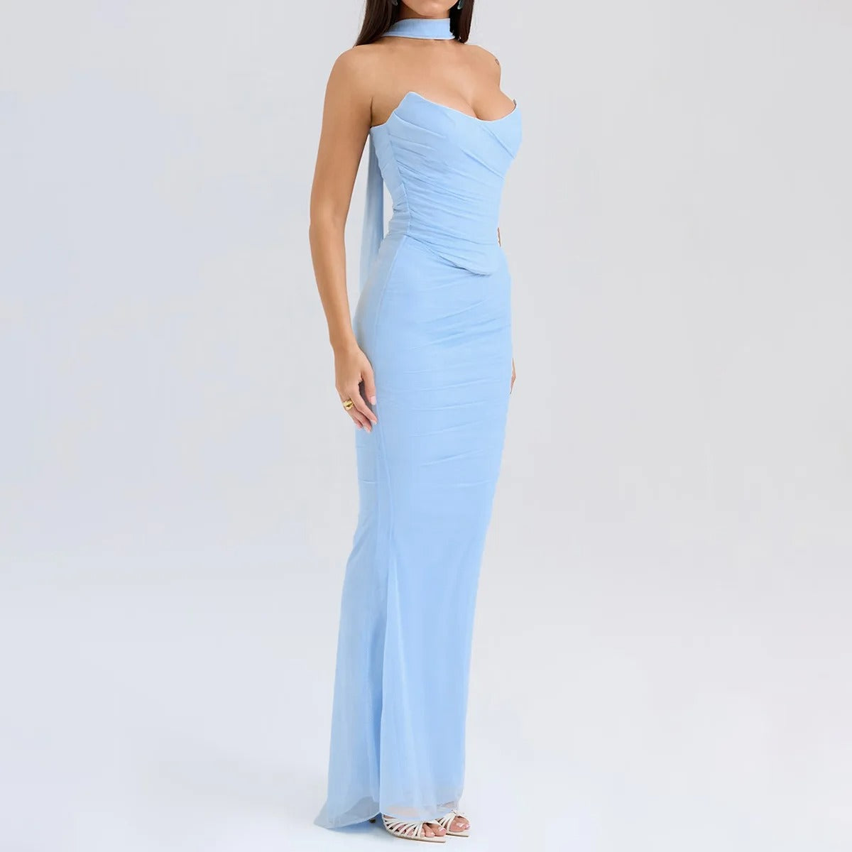 Strapless Maxi Dress – Elegant Ruched Evening Gown