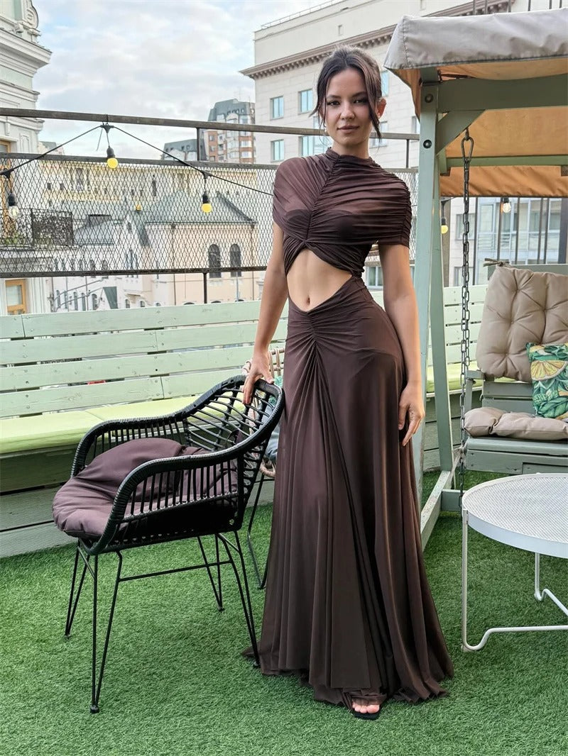 Trendy Cut Out Maxi Dress Ruched Evening Gown