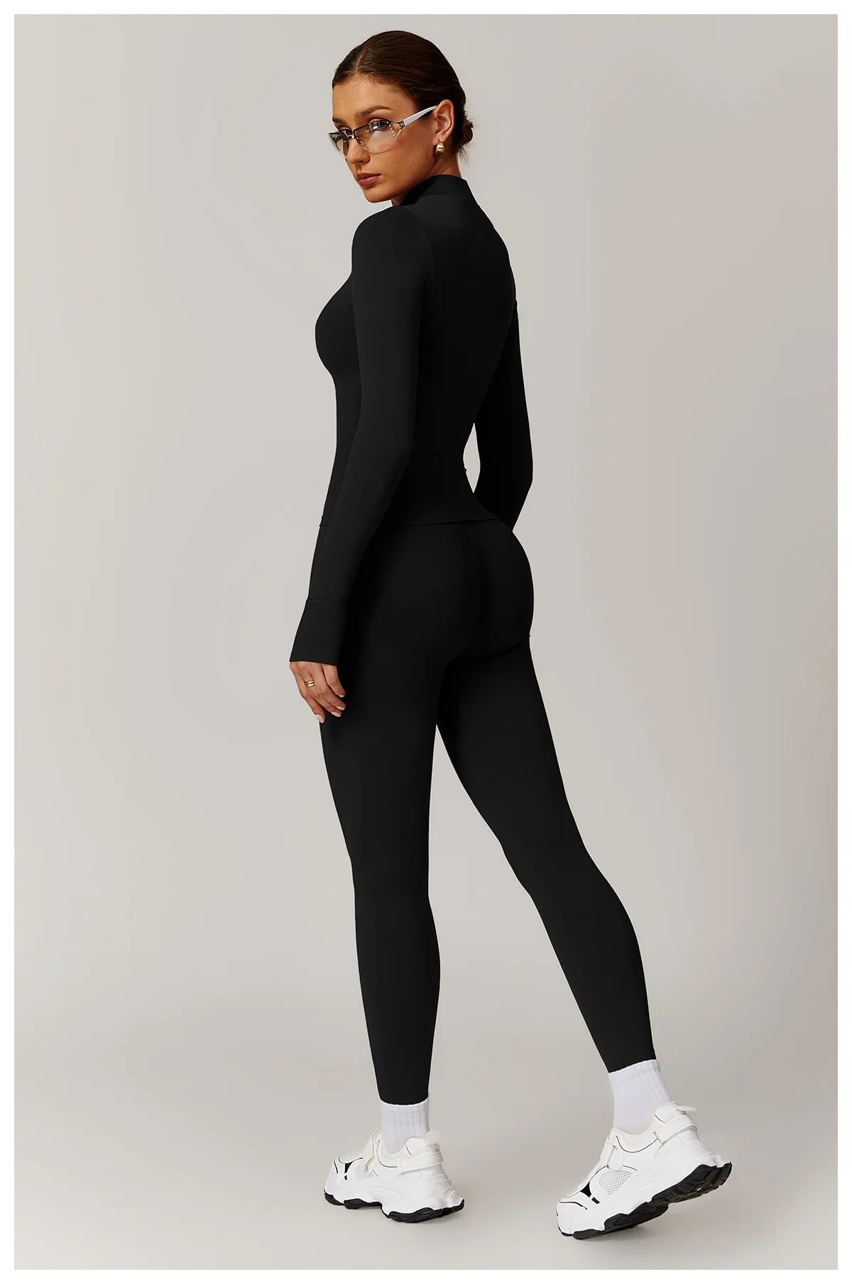 Seamless Yoga Set – Long Sleeve Zip Jacket & High Waist Leggings Gym Outfit