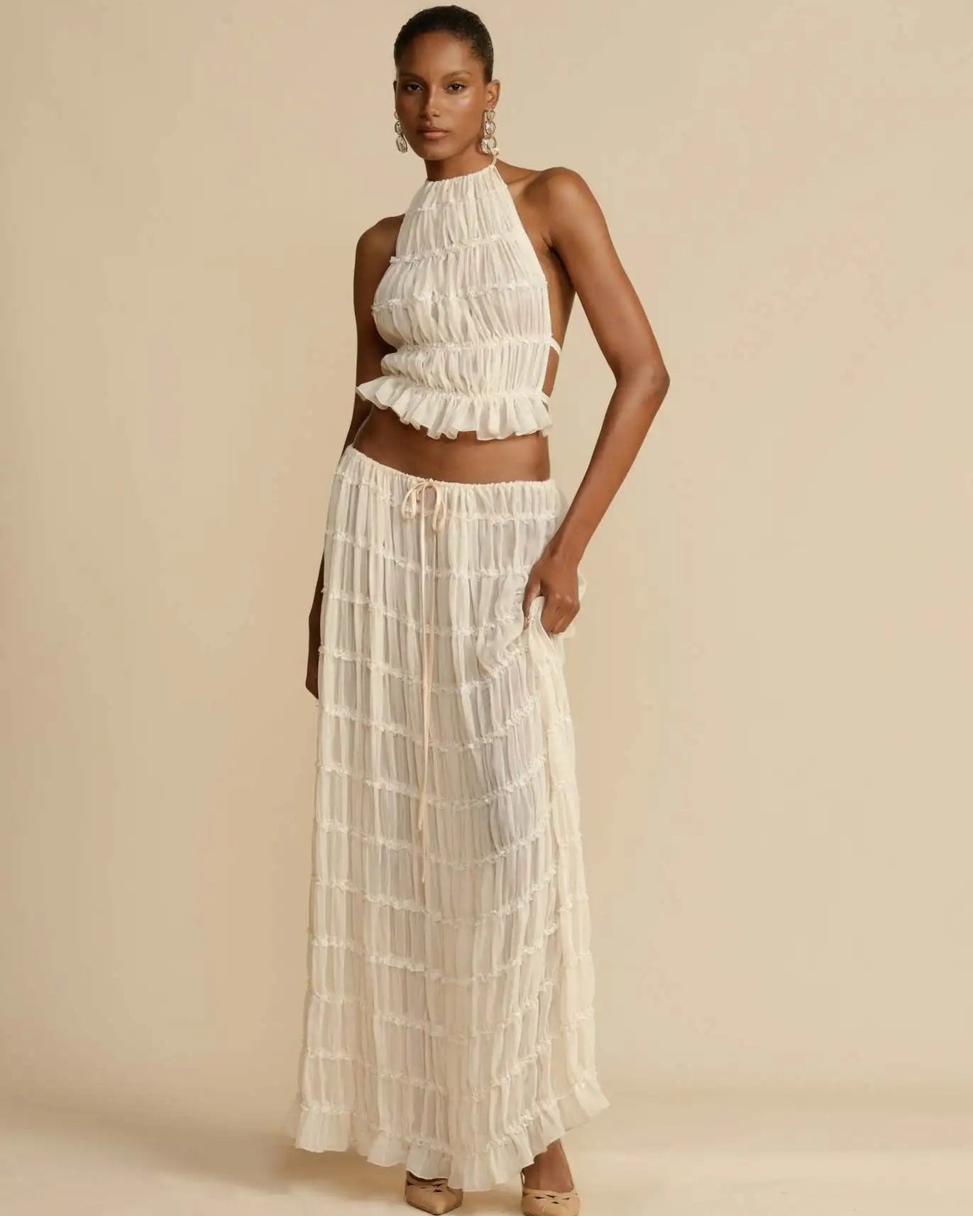 Halter Crop Top and Maxi Skirt Set – Summer Beach Outfit