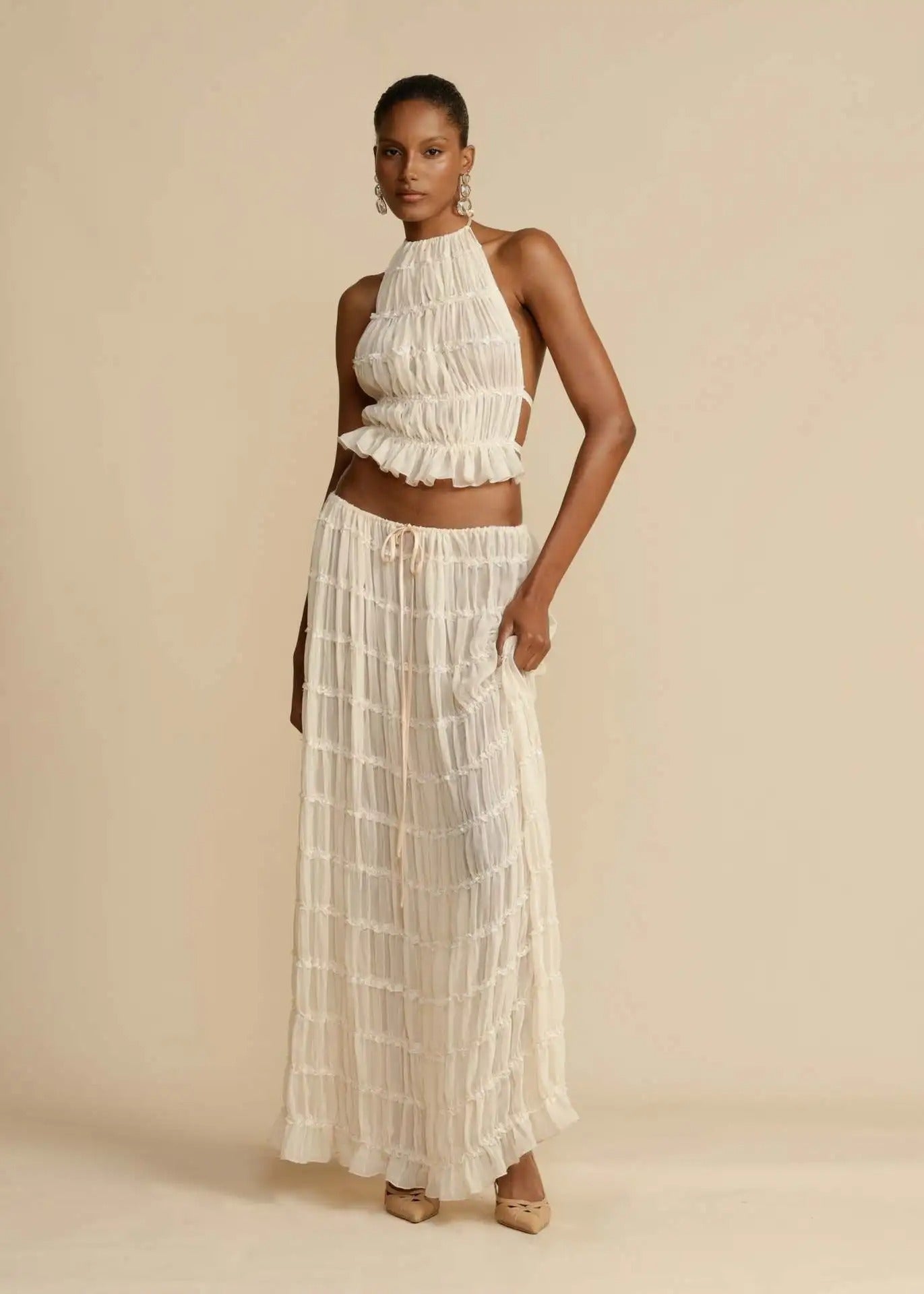 Halter Crop Top and Maxi Skirt Set – Summer Beach Outfit