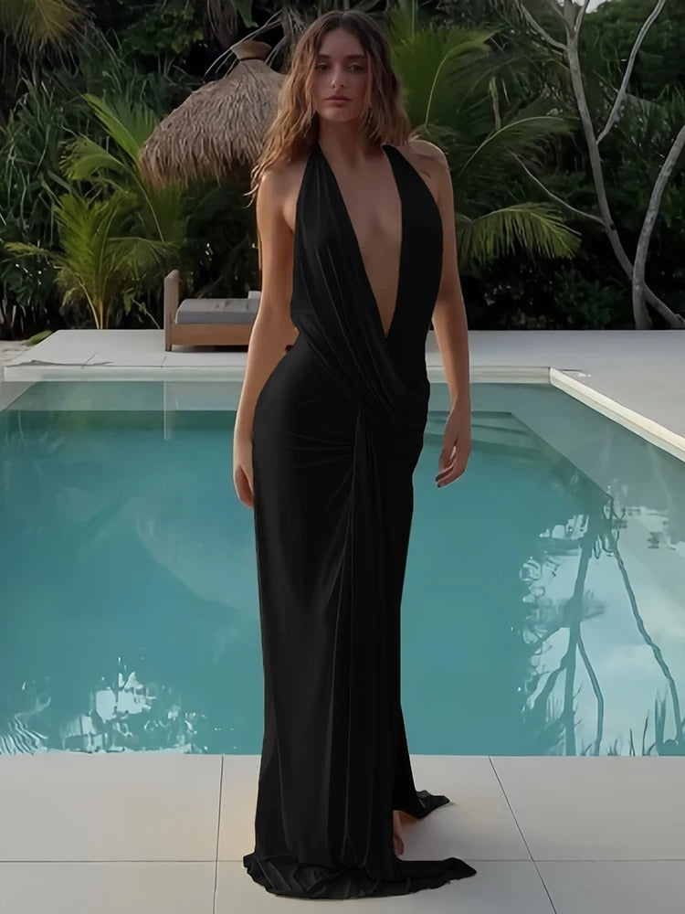 Deep V Maxi Dress – High Split Evening Party Gown