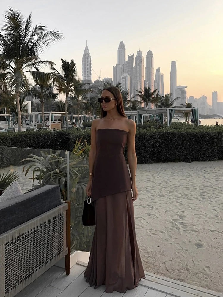 Strapless Maxi Dress – Elegant Split Evening Gown