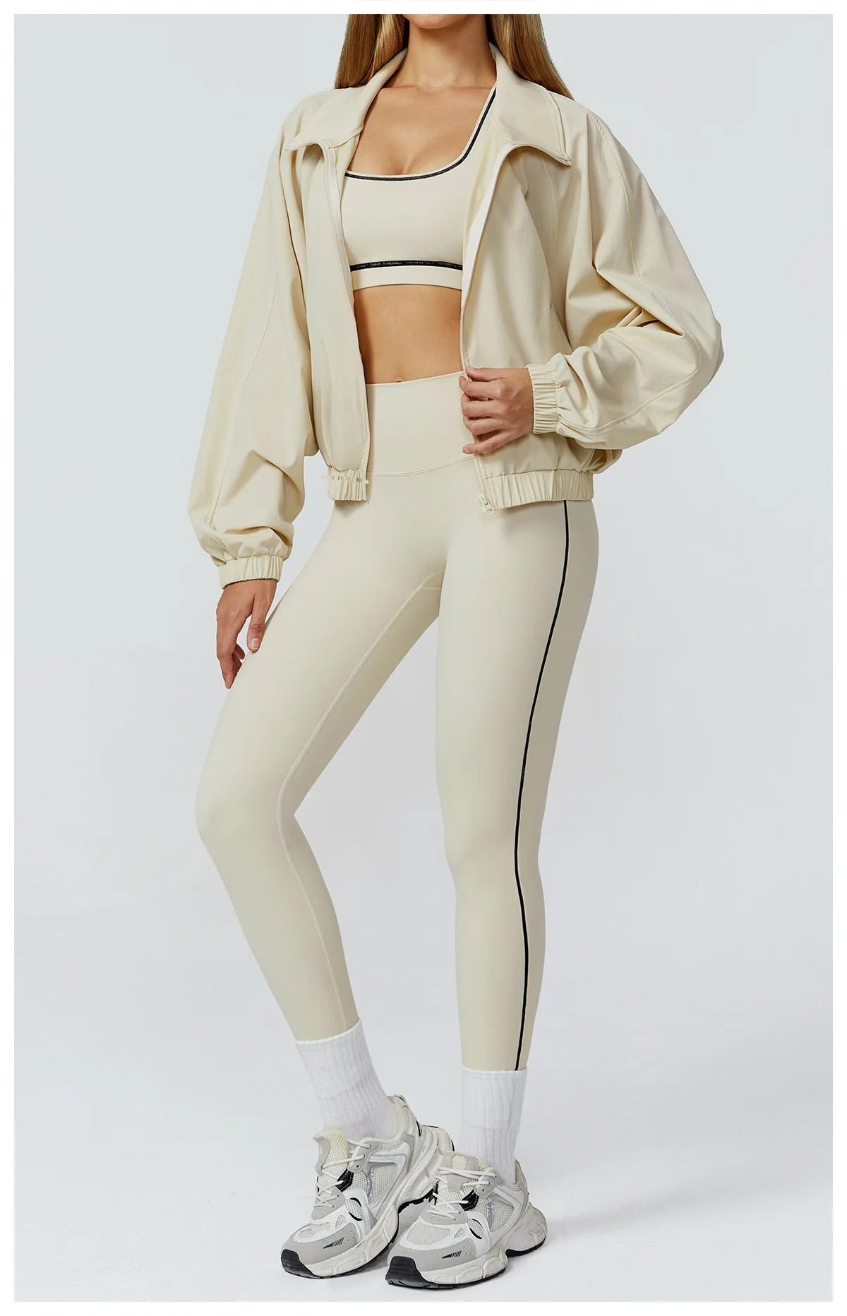3 Piece Yoga Set – Sports Bra, Zip Jacket & High Waist Leggings Gym Outfit