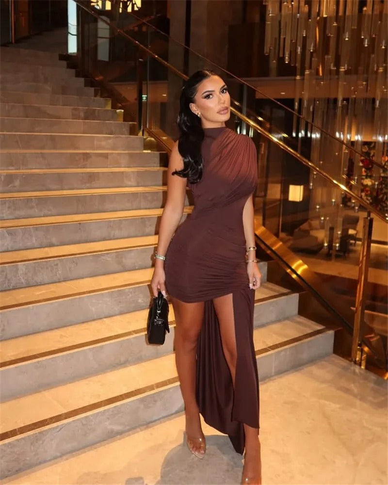 One Shoulder Ruched Mini Dress – Sleeveless Bodycon Party Outfit
