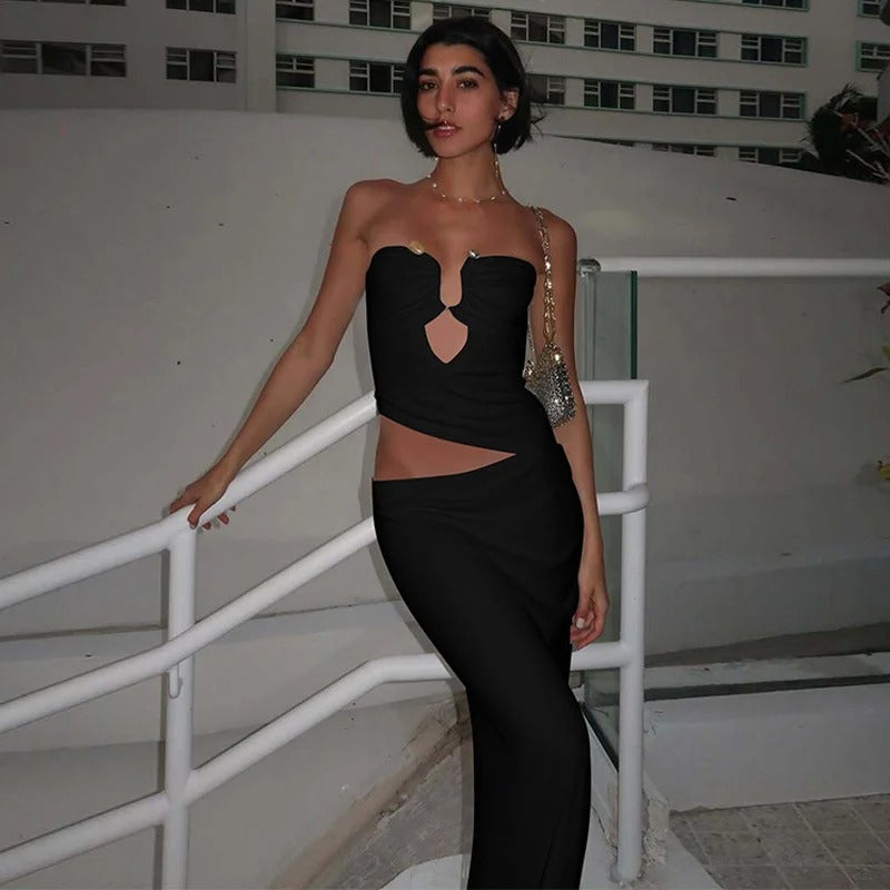 Strapless Cut Out Maxi Dress – Elegant Backless Evening Gown