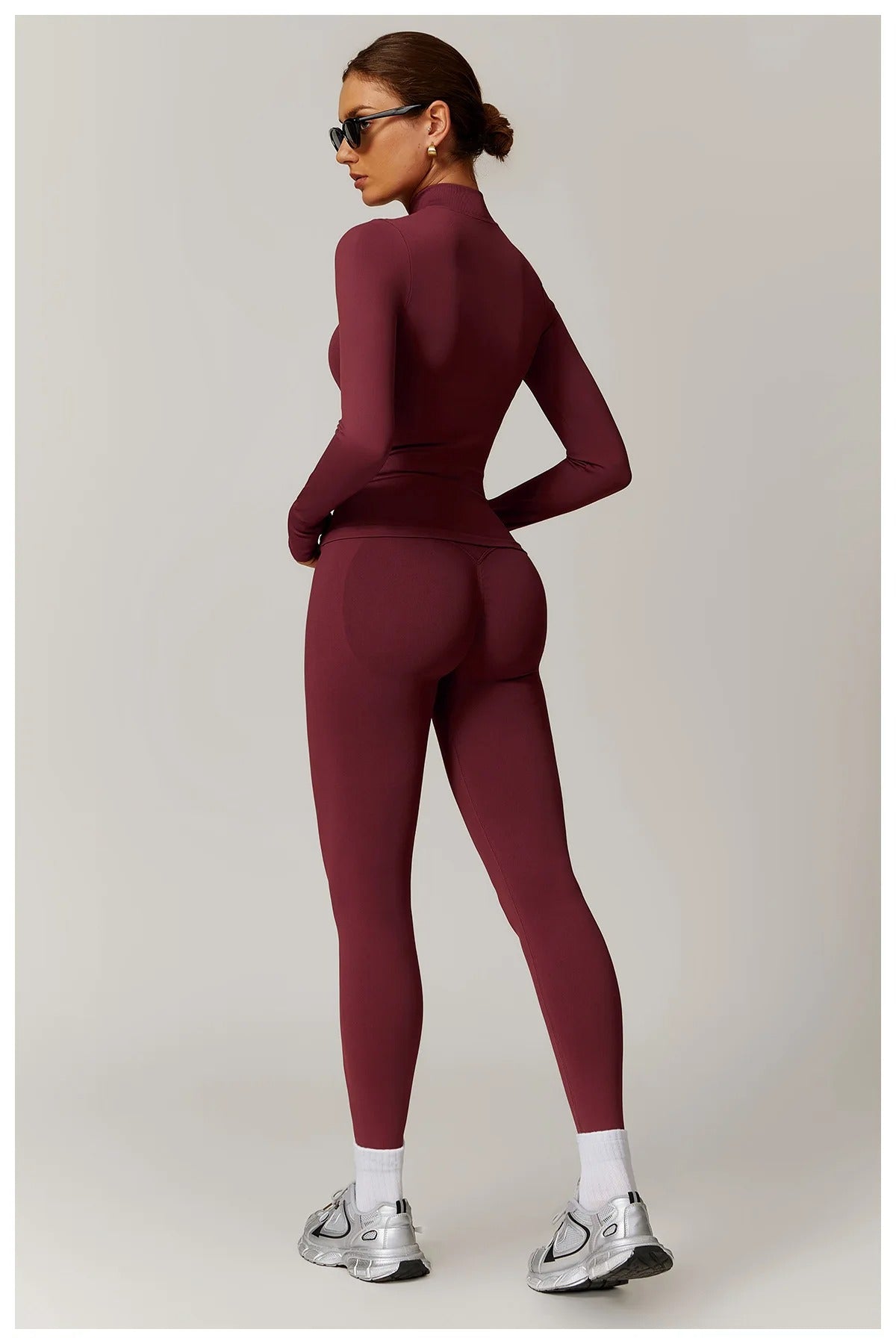 Seamless Yoga Set – Long Sleeve Zip Jacket & High Waist Leggings Gym Outfit