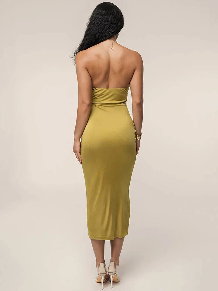 Cut Out Halter Midi Dress – Backless Bodycon Party Dress