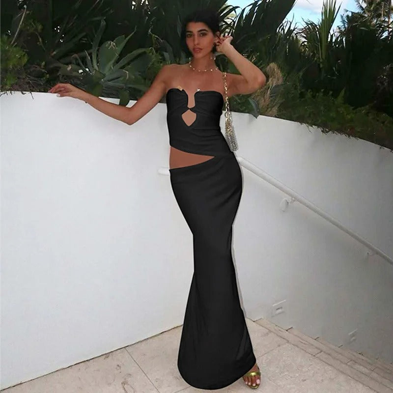 Strapless Cut Out Maxi Dress – Elegant Backless Evening Gown