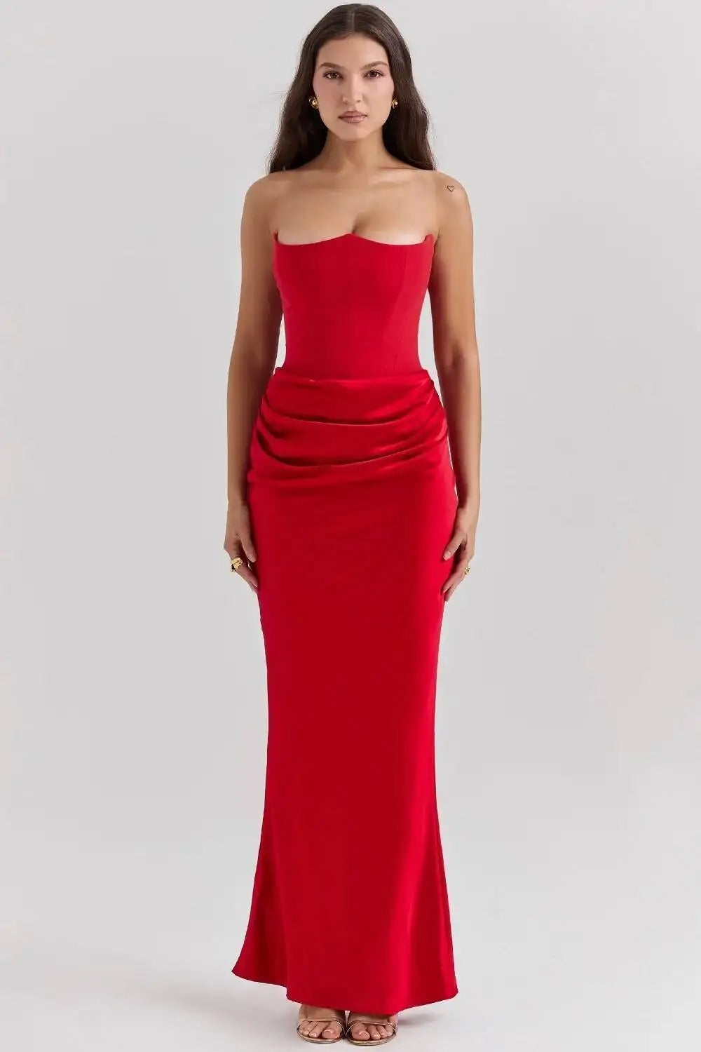 Satin Strapless Maxi Dress – Elegant Evening Party Gown